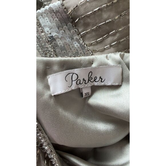 Parker "Comoros" Embellished Beaded and Gems Silk Shift Dress Silver Size‎ XS - Picture 5 of 9